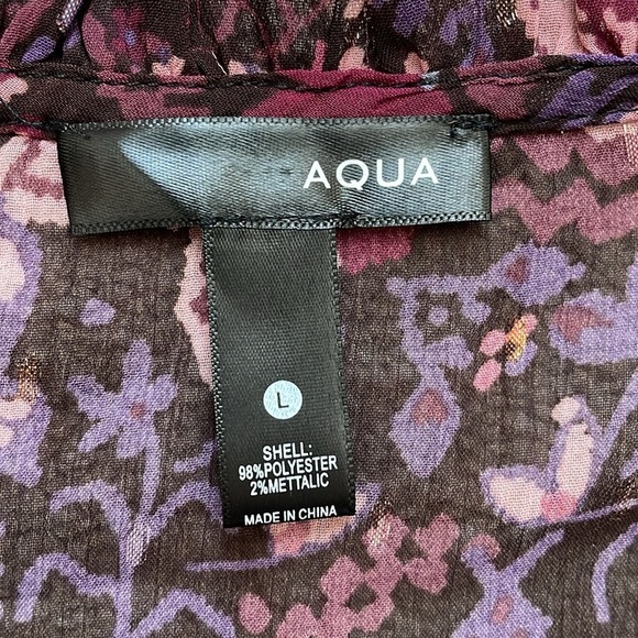 Aqua purple floral blouse sz L - Picture 4 of 5